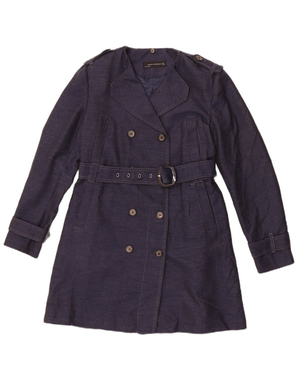 Zara Mujer Gabardina UK 44 Grande Azul Marino Algodón