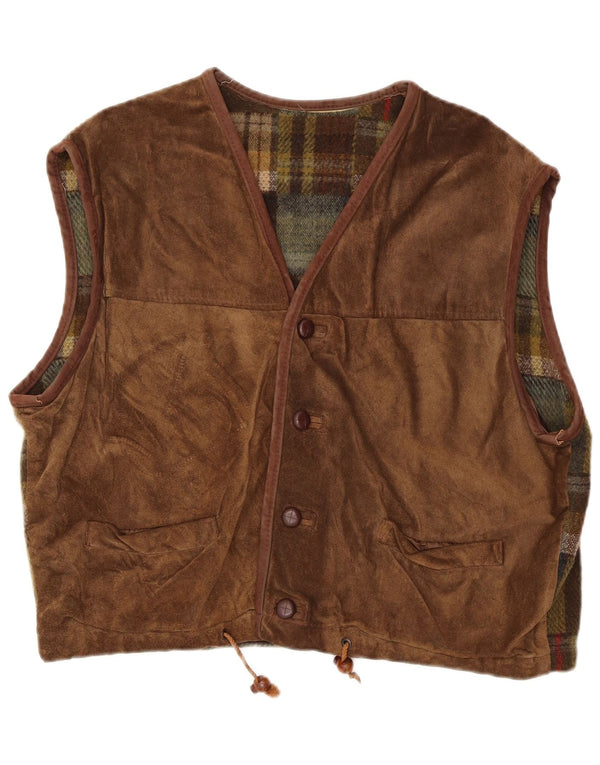 Vintage Mens Suede Waistcoat Large Brown Patchwork Leather