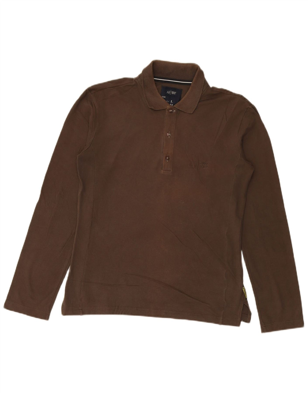ARMANI JEANS Polo de manga larga para hombre de algodón marrón medio