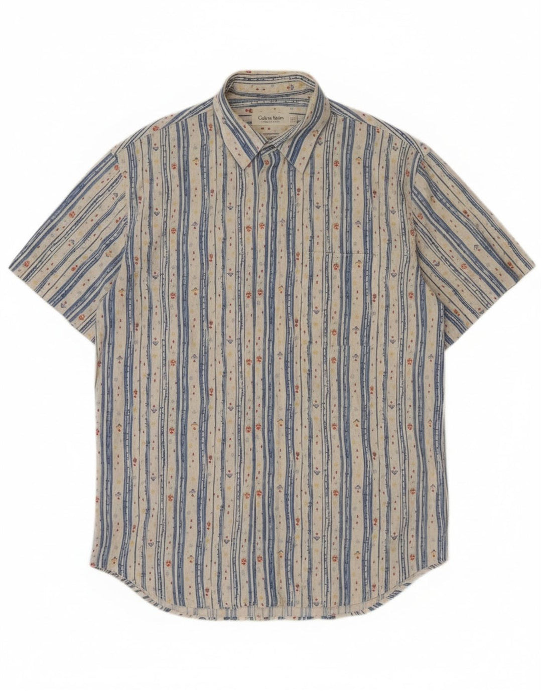 Calvin Klein Camisa de manga corta para hombre de algodón a rayas blancas medianas