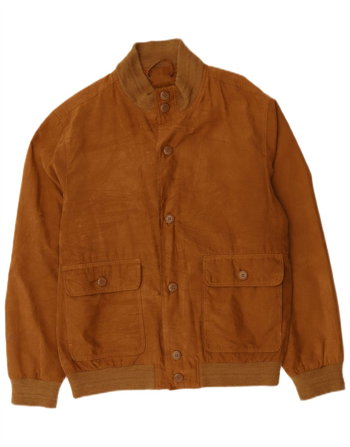 Vintage hombres bomber chaqueta Reino Unido 40 poliéster marrón grande