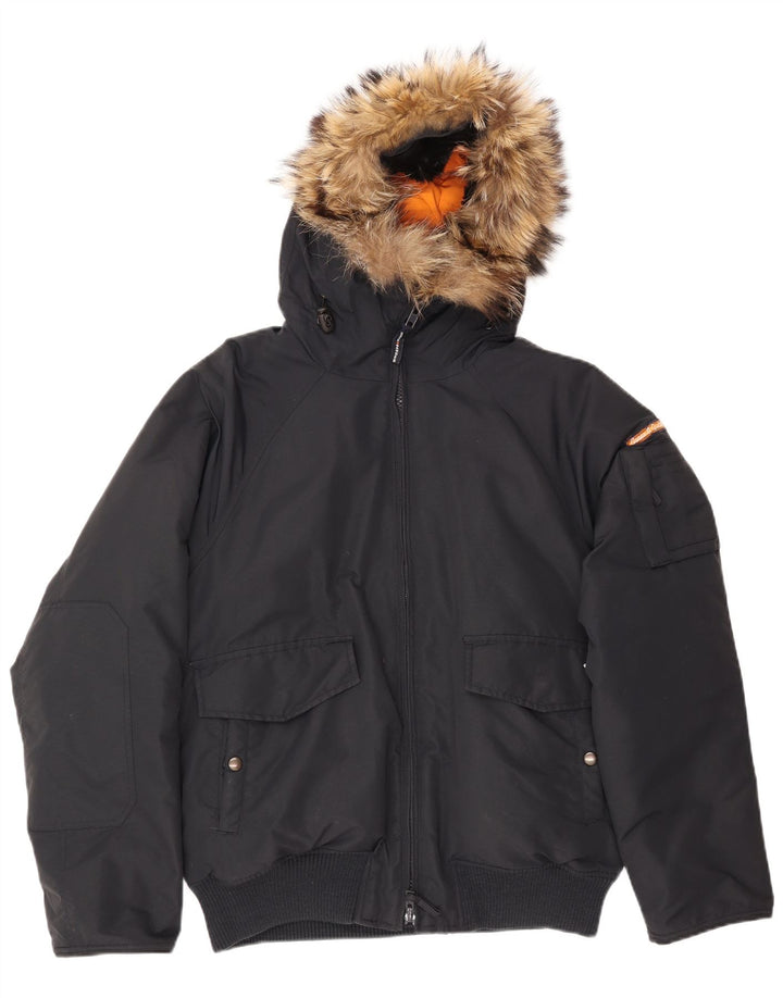 Goose & Gander Chaqueta bomber acolchada con capucha para hombre IT 48 Medium Black Nylon