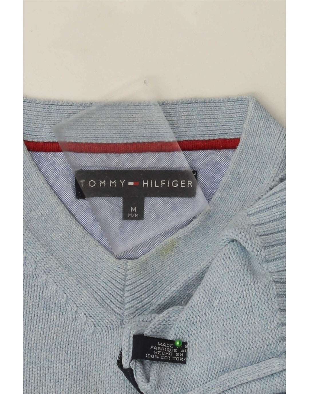 Tommy Hilfiger Jersey con Cuello en V para Hombre de algodón Azul Medio