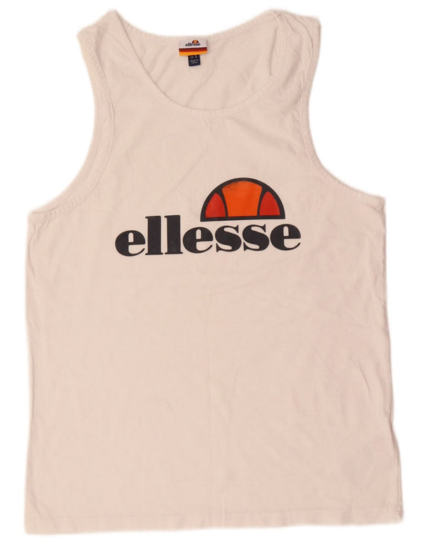 Ellesse Hombre Gráfico Chaleco Top Pequeño Algodón Blanco
