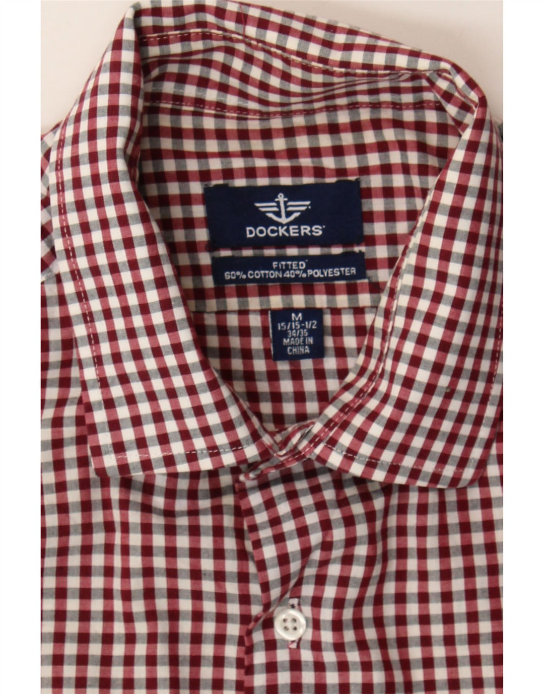 DOCKERS Mens Fitted Shirt Size 15 1/2 Medium Burgundy Gingham Cotton Vintage Dockers and Second-Hand Dockers from Messina Hembry 