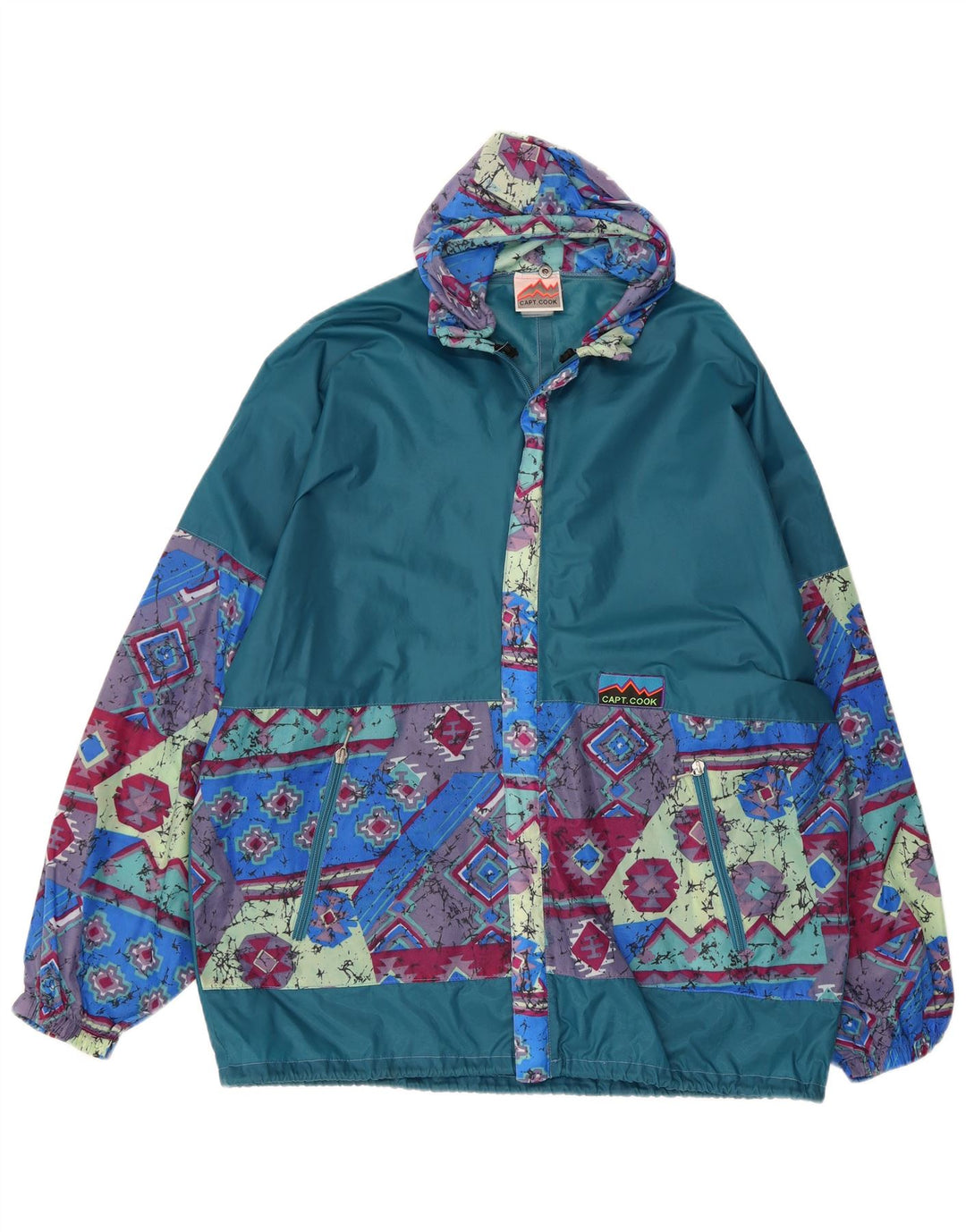 Capt. Cook Chaqueta impermeable con capucha abstracta para hombre UK 38 Azul medio
