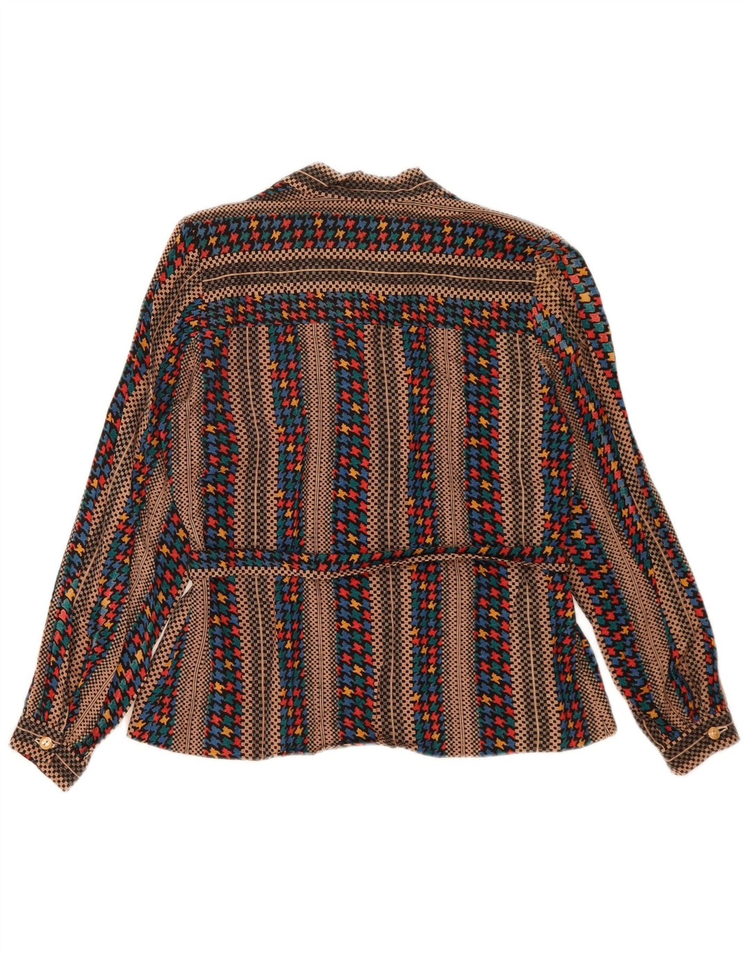 Vintage mujer manga larga blusa Top Reino Unido 14 marrón medio rayas
