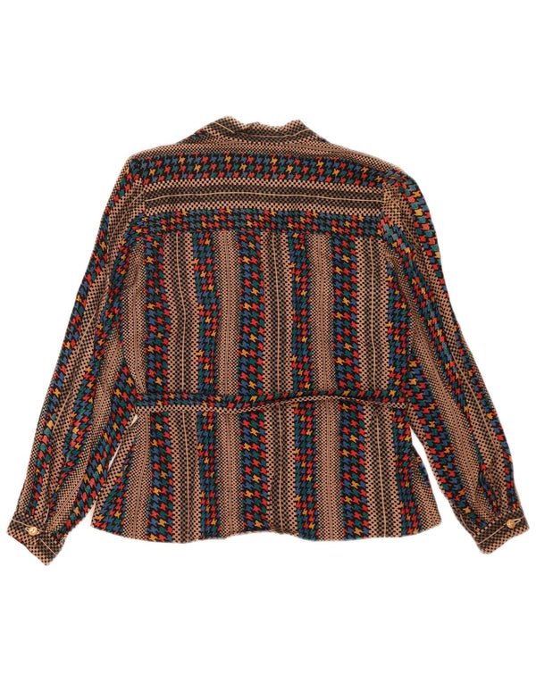 Vintage mujer manga larga blusa Top Reino Unido 14 marrón medio rayas