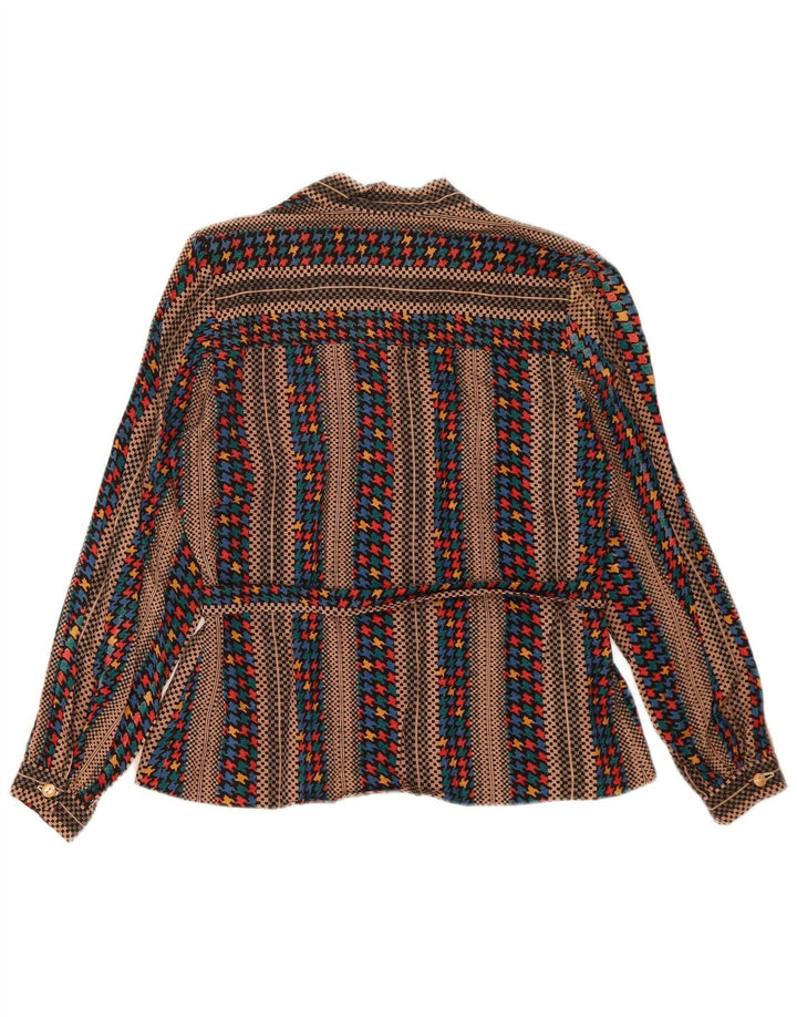Vintage mujer manga larga blusa Top Reino Unido 14 marrón medio rayas