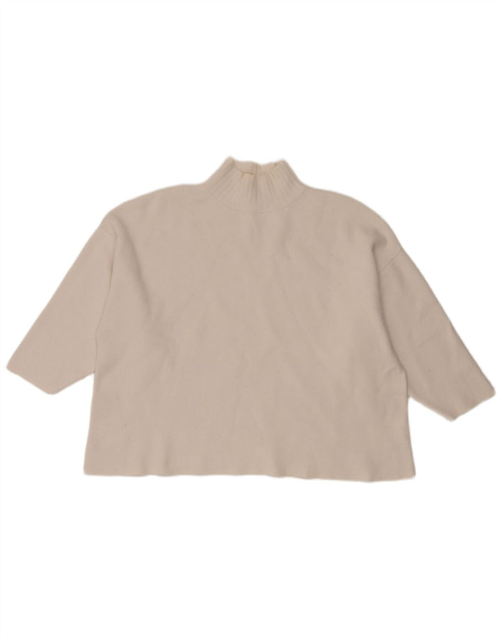 Zara Suéter tipo jersey con cuello alto y corte extragrande para mujer, talla 40, tamaño mediano, blanco
