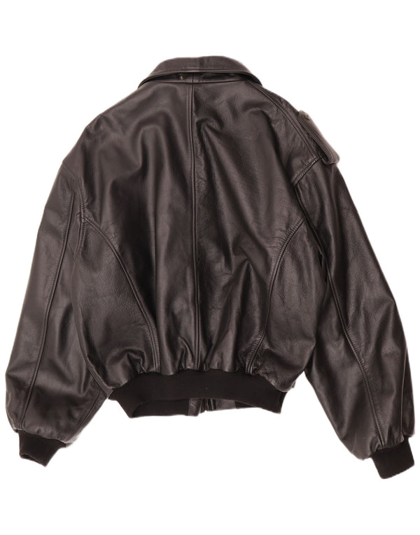 Vintage hombres chaqueta militar de cuero sintético IT 48/50 medio negro