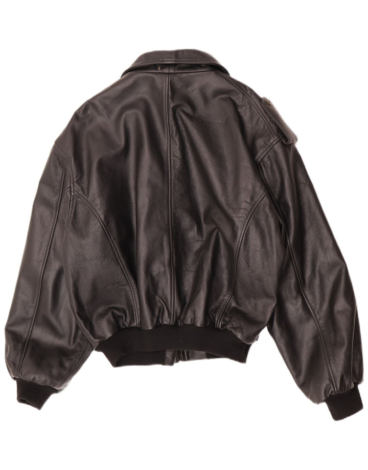 Vintage hombres chaqueta militar de cuero sintético IT 48/50 medio negro