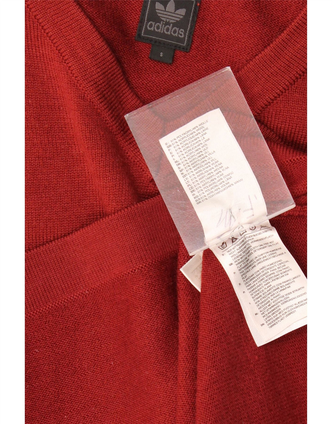 ADIDAS Jersey con cuello en V para hombre pequeño de lana burdeos