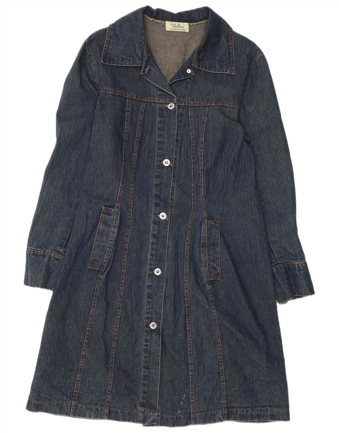 BELLINI Womens Denim Coat UK 14 Large Blue Cotton