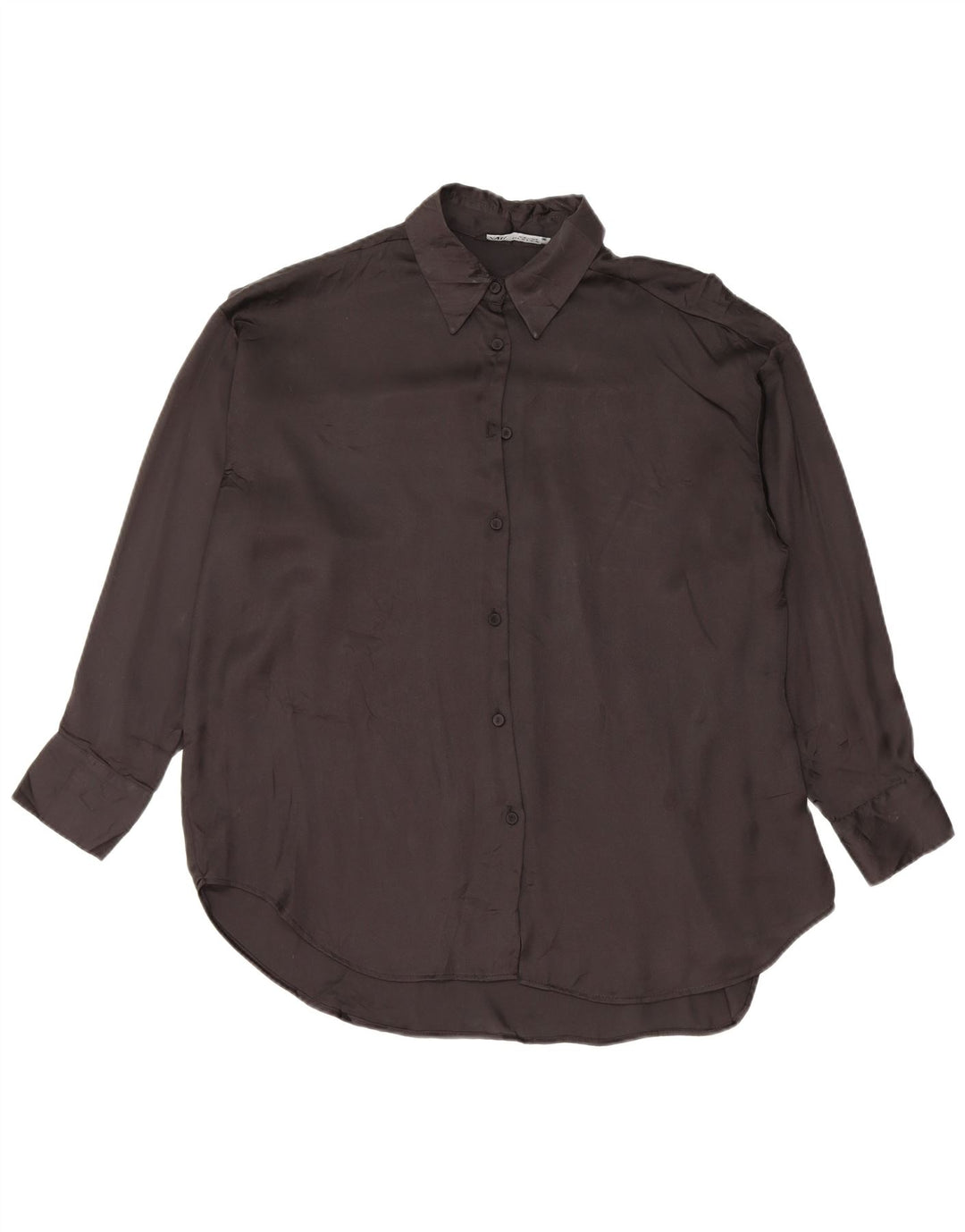 Zara Mujer Blusa Camisera Extragrande UK 10 Small Poliéster Negro