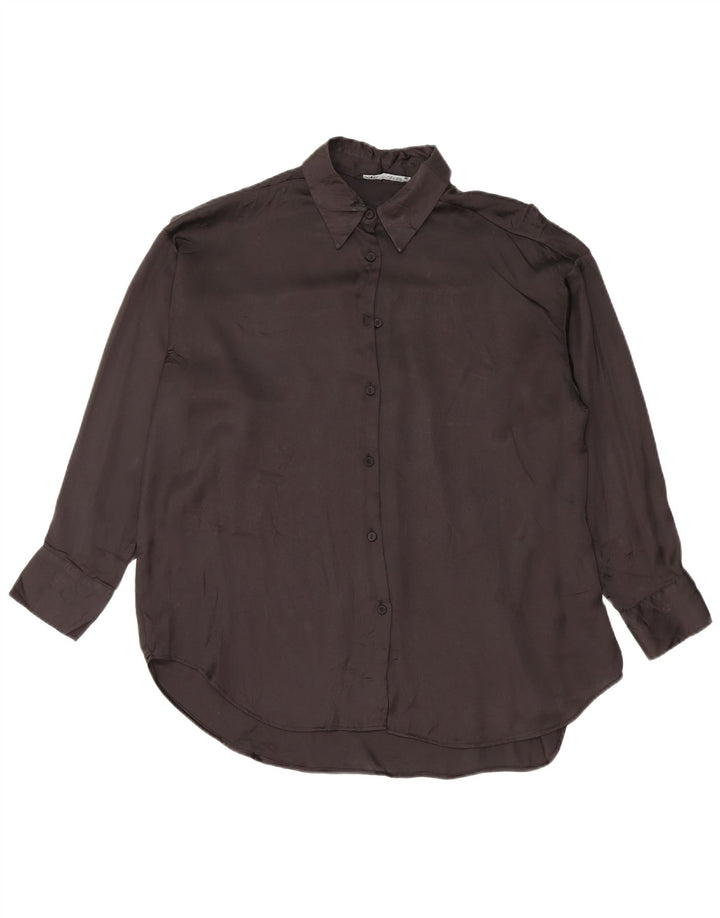 Zara Mujer Blusa Camisera Extragrande UK 10 Small Poliéster Negro