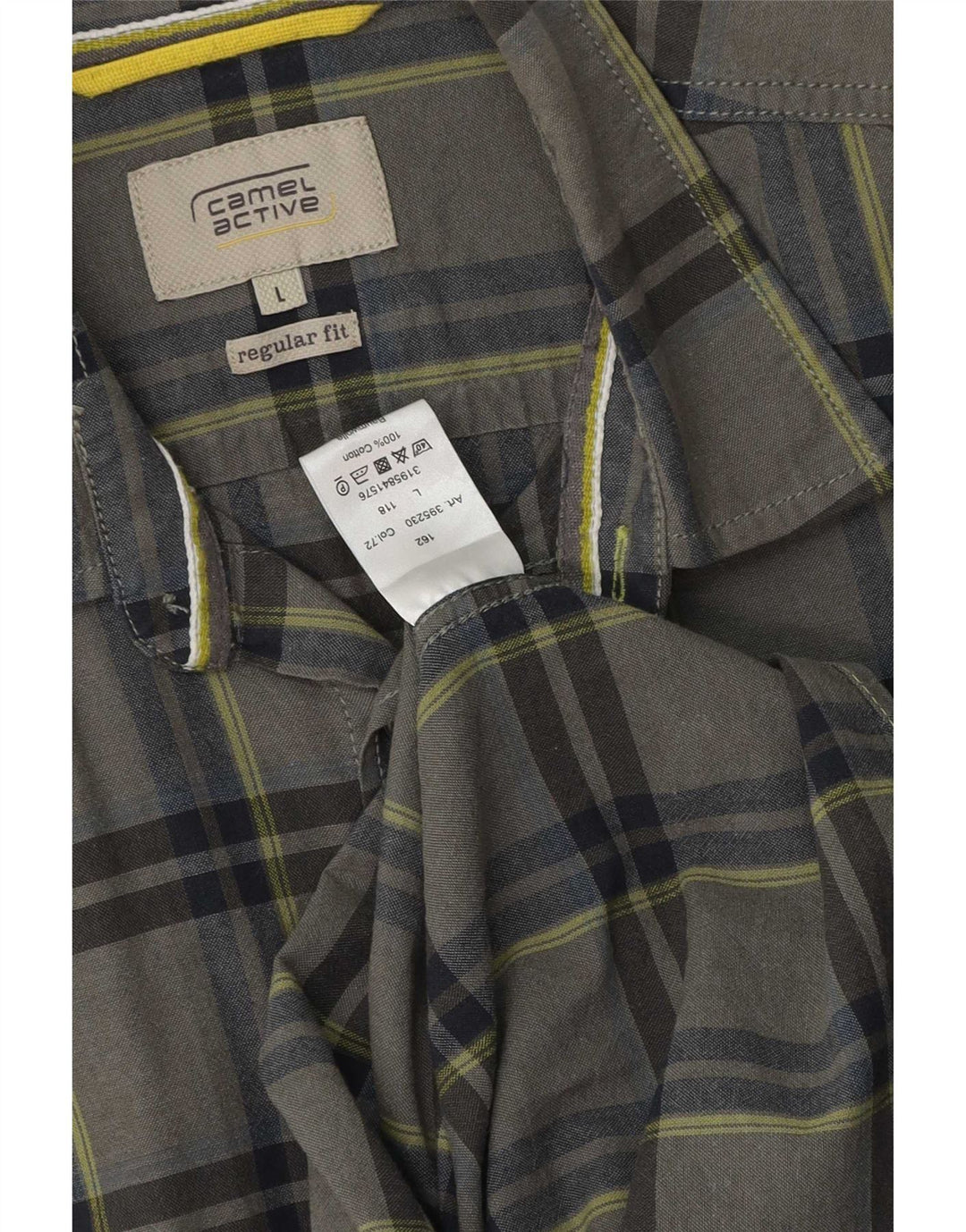Camel Active Camisa de corte regular para hombre de algodón a cuadros gris grande
