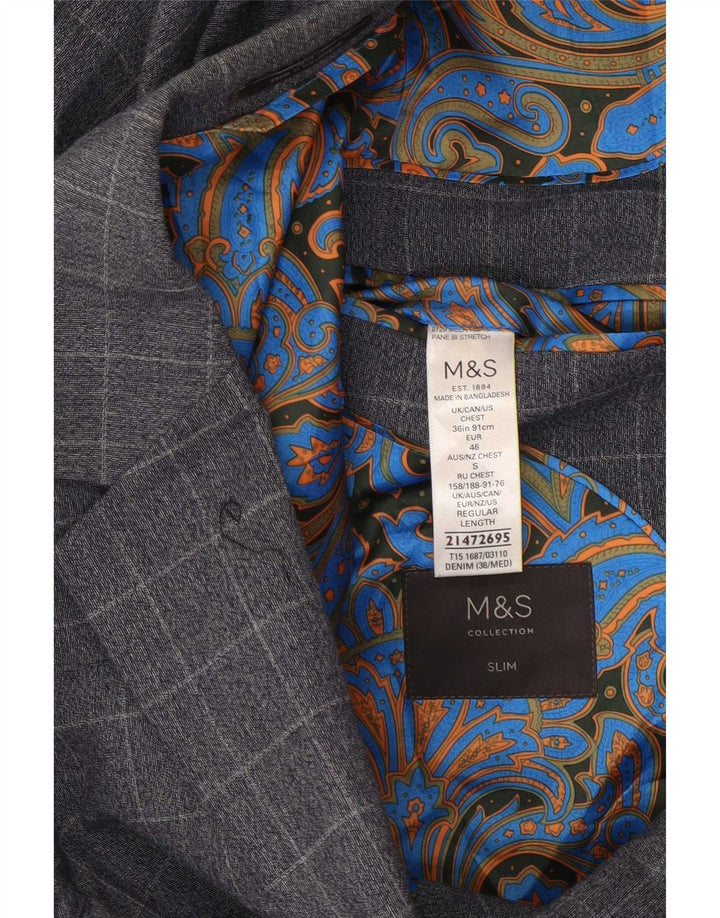 Marks & Spencer Chaqueta tipo blazer entallada con 2 botones para hombre UK 36 Small Blue Check
