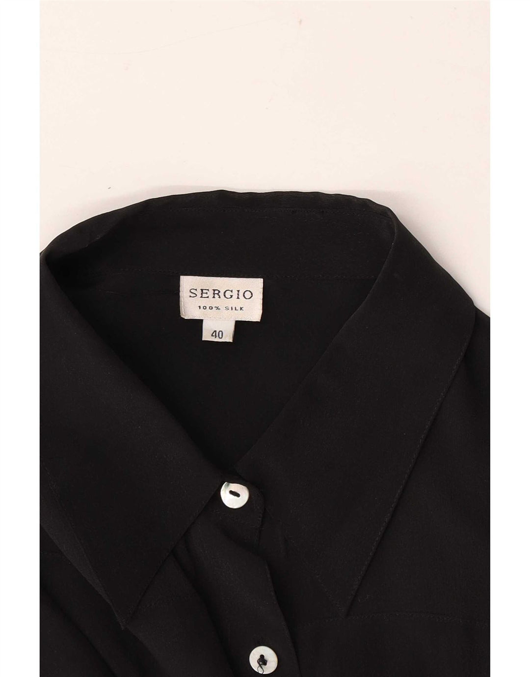 Vintage mujer manga corta camisa regular EU 40 seda negra mediana