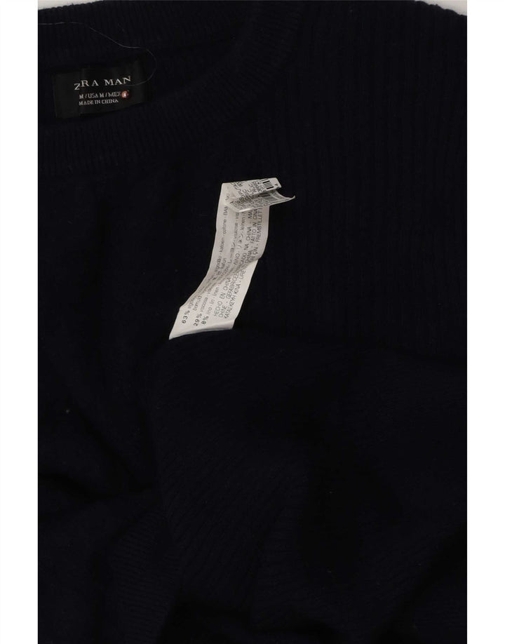 Zara Hombre Jersey Cuello Redondo Jersey Medio Azul Marino Algodón