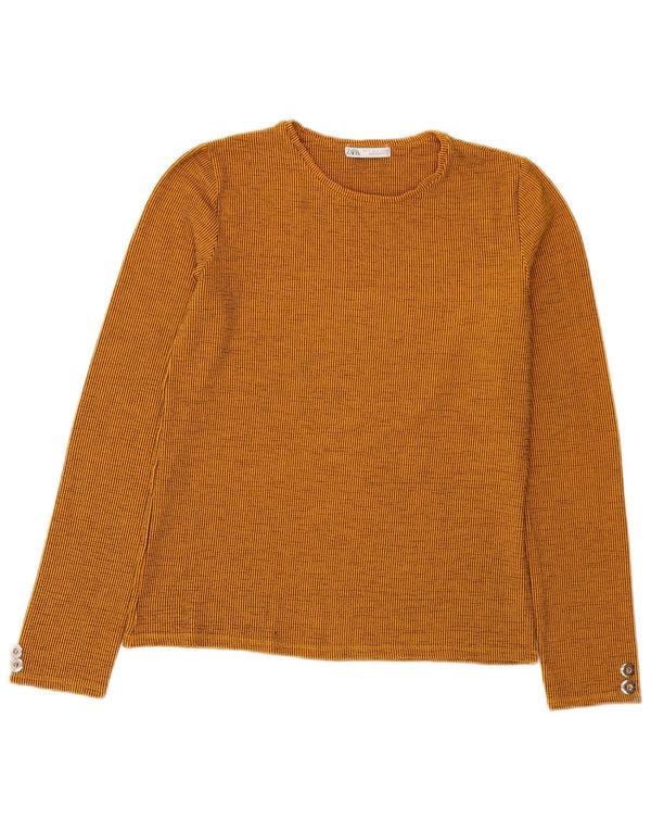 Zara Mujer Top Manga Larga UK 42 Mediano Naranja Rayas