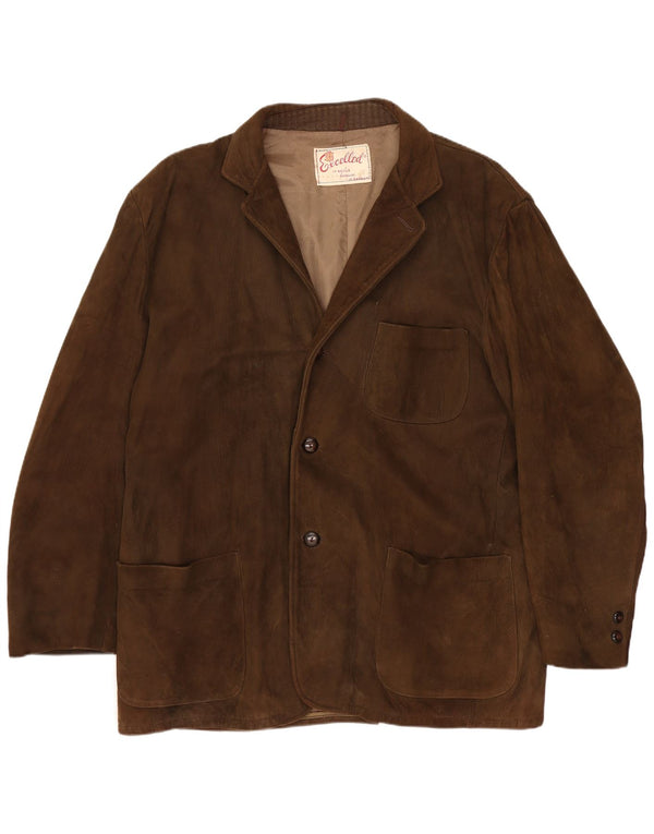 Excelled Mens 3 Button Suede Blazer Jacket UK 42 XL Brown Suede