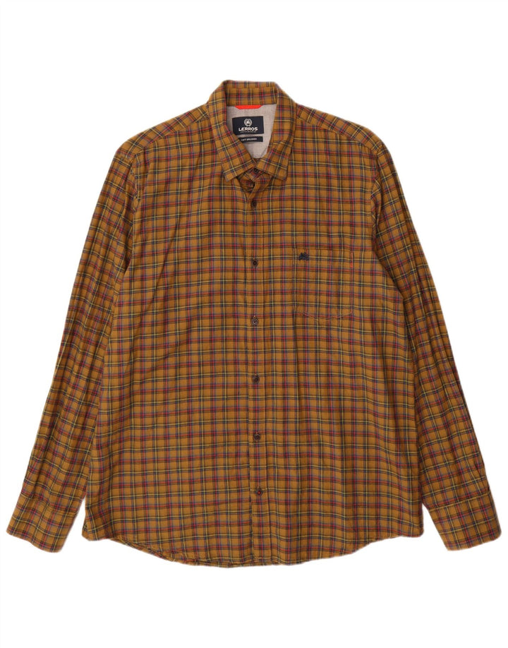 Lerros Camisa Franela Hombre XL Algodón Cuadros Caqui