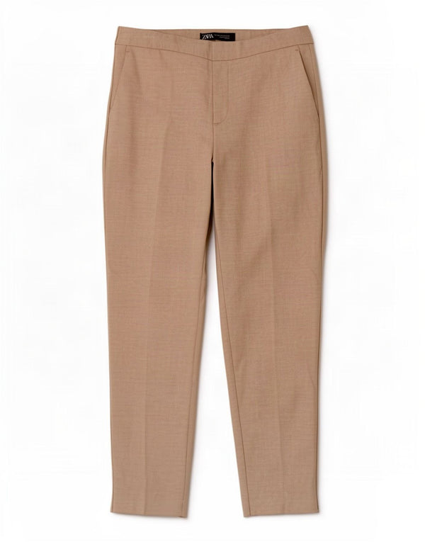 Zara Pantalón chino cónico para mujer EU 36 Small W26 L27 Poliéster beige