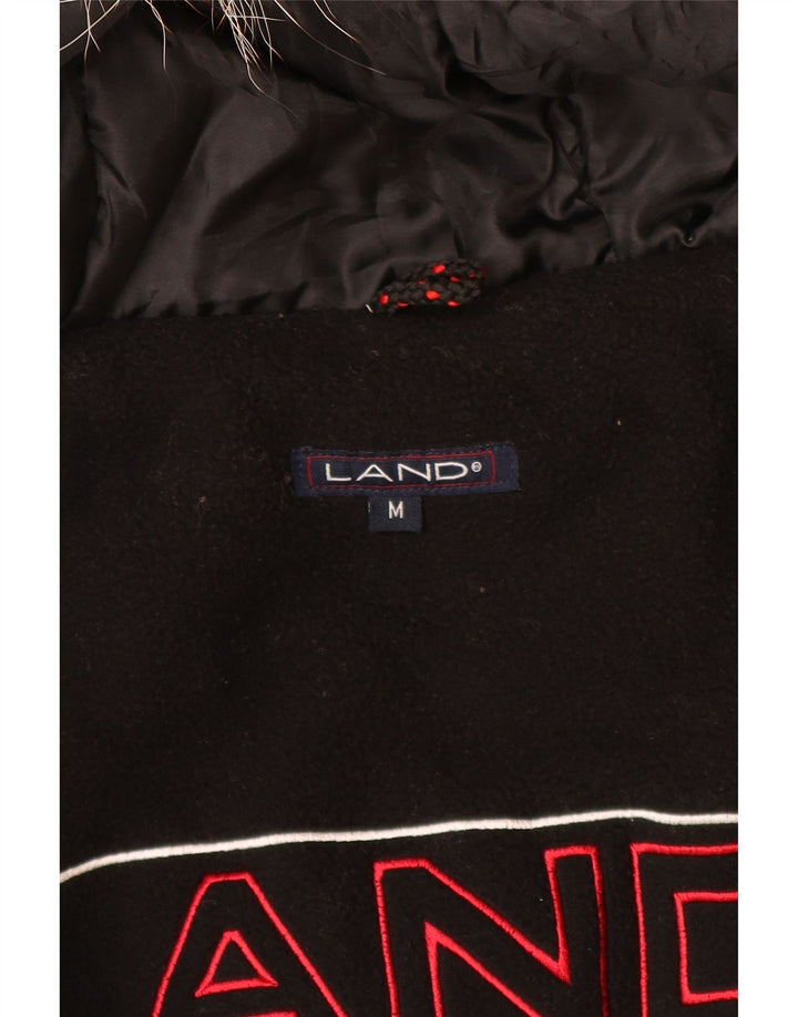 Vintage hombres con capucha Parka chaqueta Reino Unido 38 mediano negro nylon