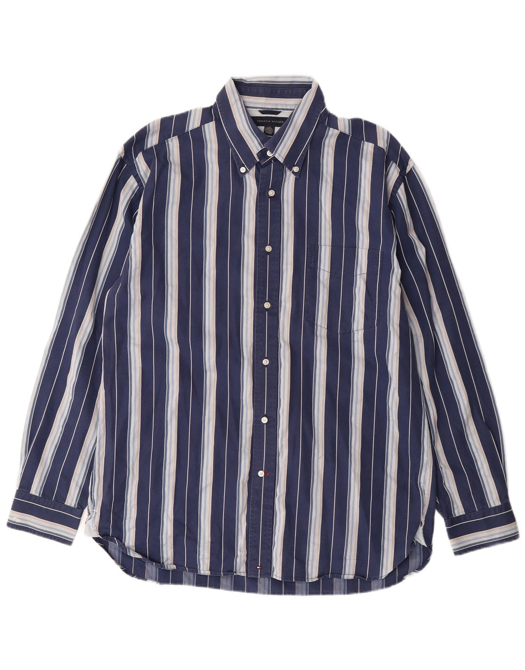 TOMMY HILFIGER Camisa de hombre grande de algodón a rayas azul marino