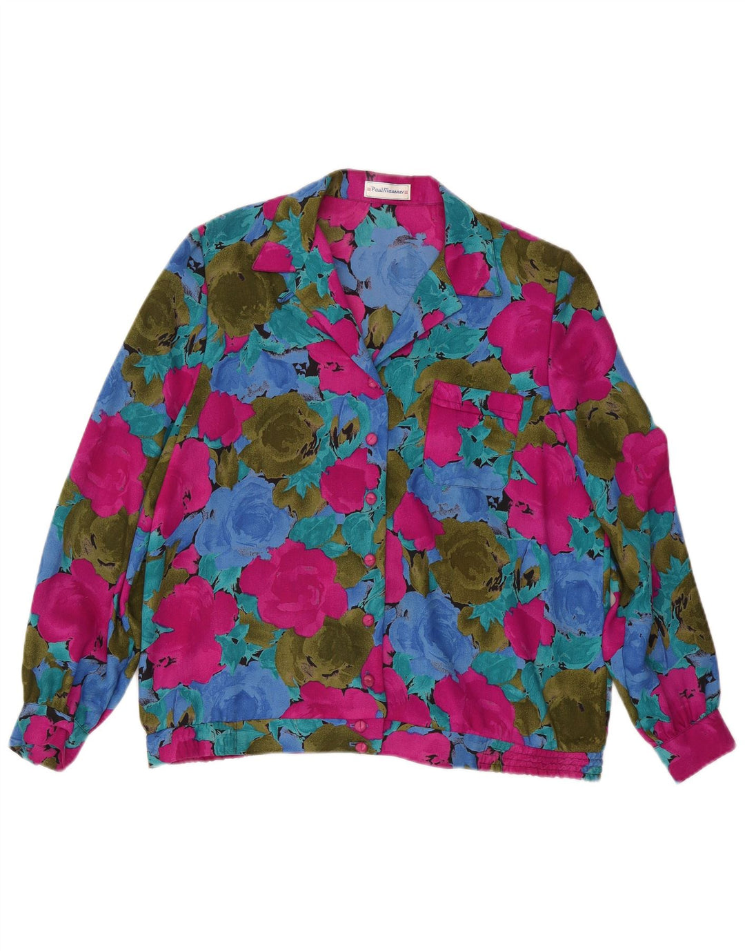 Vintage mujer camisa blusa Reino Unido 16 poliéster floral multicolor grande