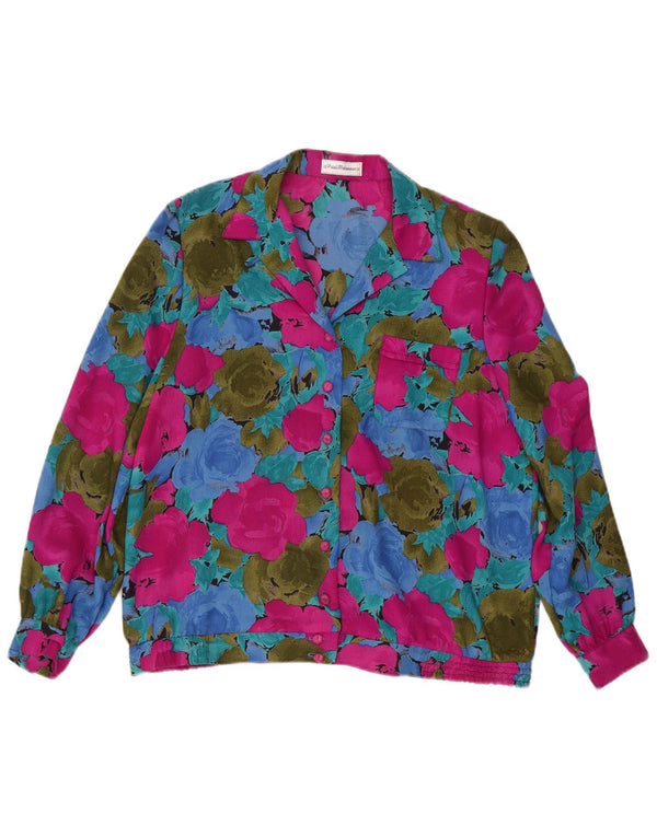 Vintage mujer camisa blusa Reino Unido 16 poliéster floral multicolor grande