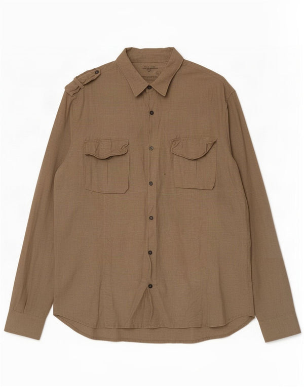 Camisa militar para hombre All Saints 2XL Lino caqui