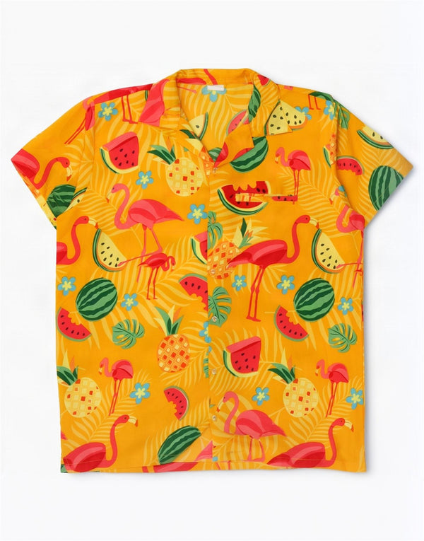 Vintage hombres gráfico manga corta camisa XL amarillo Terivoile Festival