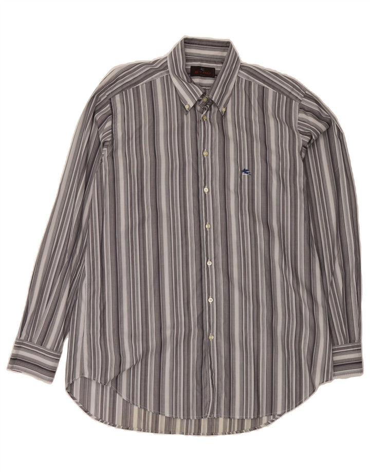 ETRO Mens Milano Shirt Size 43 Large Grey Striped Vintage Etro and Second-Hand Etro from Messina Hembry 