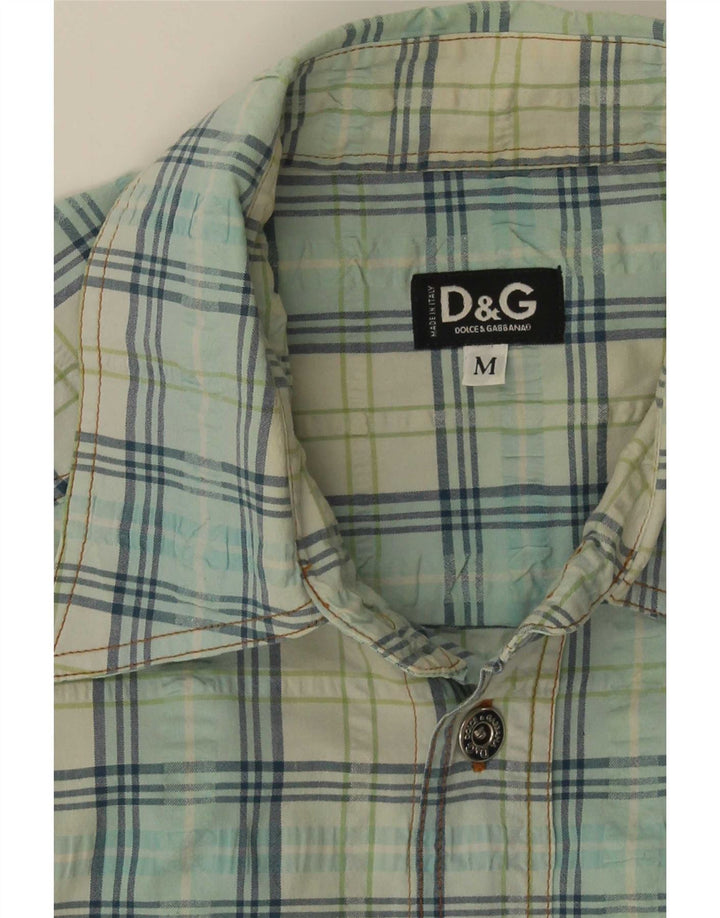 Dolce & Gabbana Hombre Camisa Manga Corta Cuadros Azul Medio