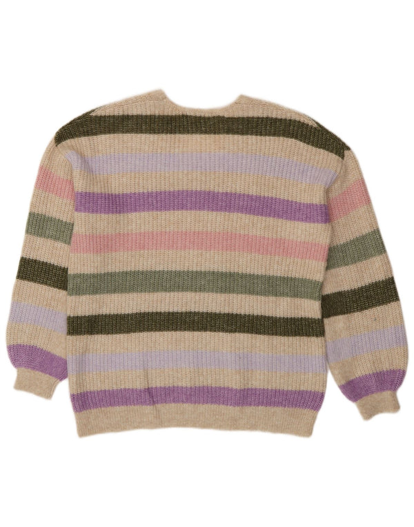 Marks & Spencer Suéter con Cuello en V para Mujer UK 44 Medium Beige Rayas
