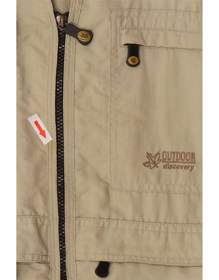 Vintage Hombres Utility Gilet Reino Unido 40/42 Poliéster Beige Medio