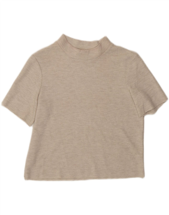 Zara Mujer Camiseta Top UK 44 Medio Beige Moteado