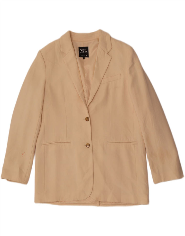 Zara Mujer Blazer Extragrande De 2 Botones UK 10 Small Beige Poliéster
