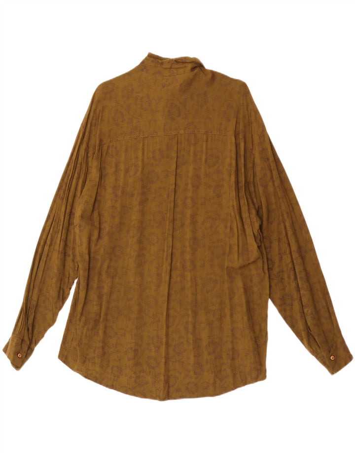 Camisa Vintage Hombre XL Viscosa Floral Caqui