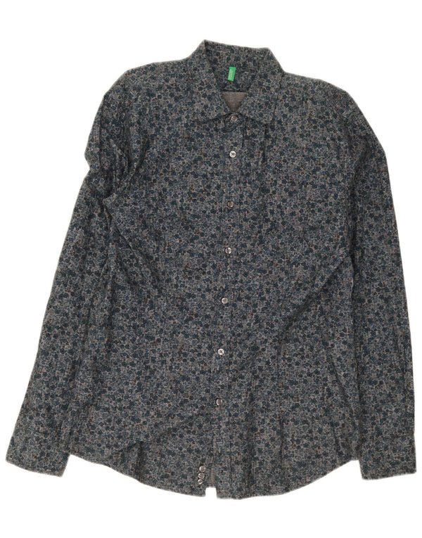 Camisa Benetton Hombre XL Azul Marino Floral Algodón