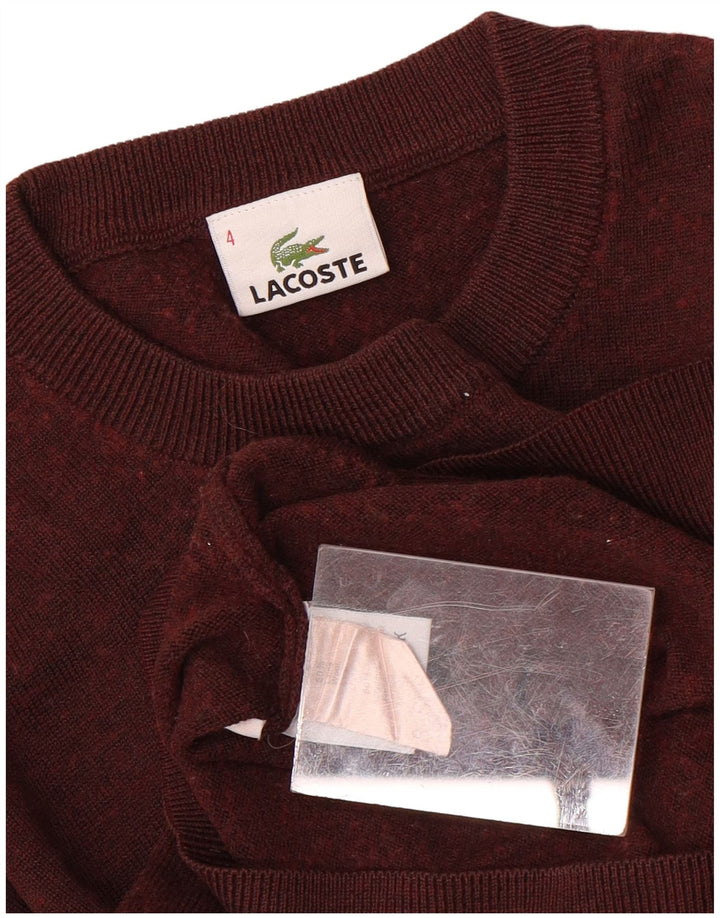 LACOSTE Jersey de cuello redondo para hombre talla 4 lana moteada granate mediana