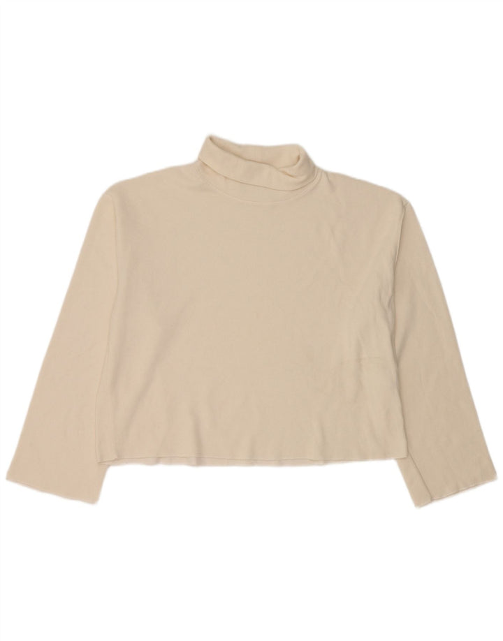 Zara Mujer Top Manga Larga UK 46 Grande Algodón Blanco