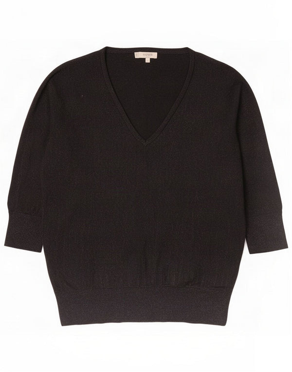 Hobbs Jersey de manga 3/4 para mujer con cuello en V UK 44 Mediano Lana negra
