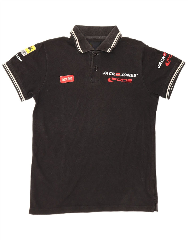 Jack & Jones Polo gráfico para hombre de algodón negro pequeño