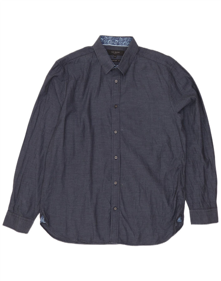TED BAKER Camisa de corte regular para hombre Talla 16 Grande Algodón con manchas azul marino