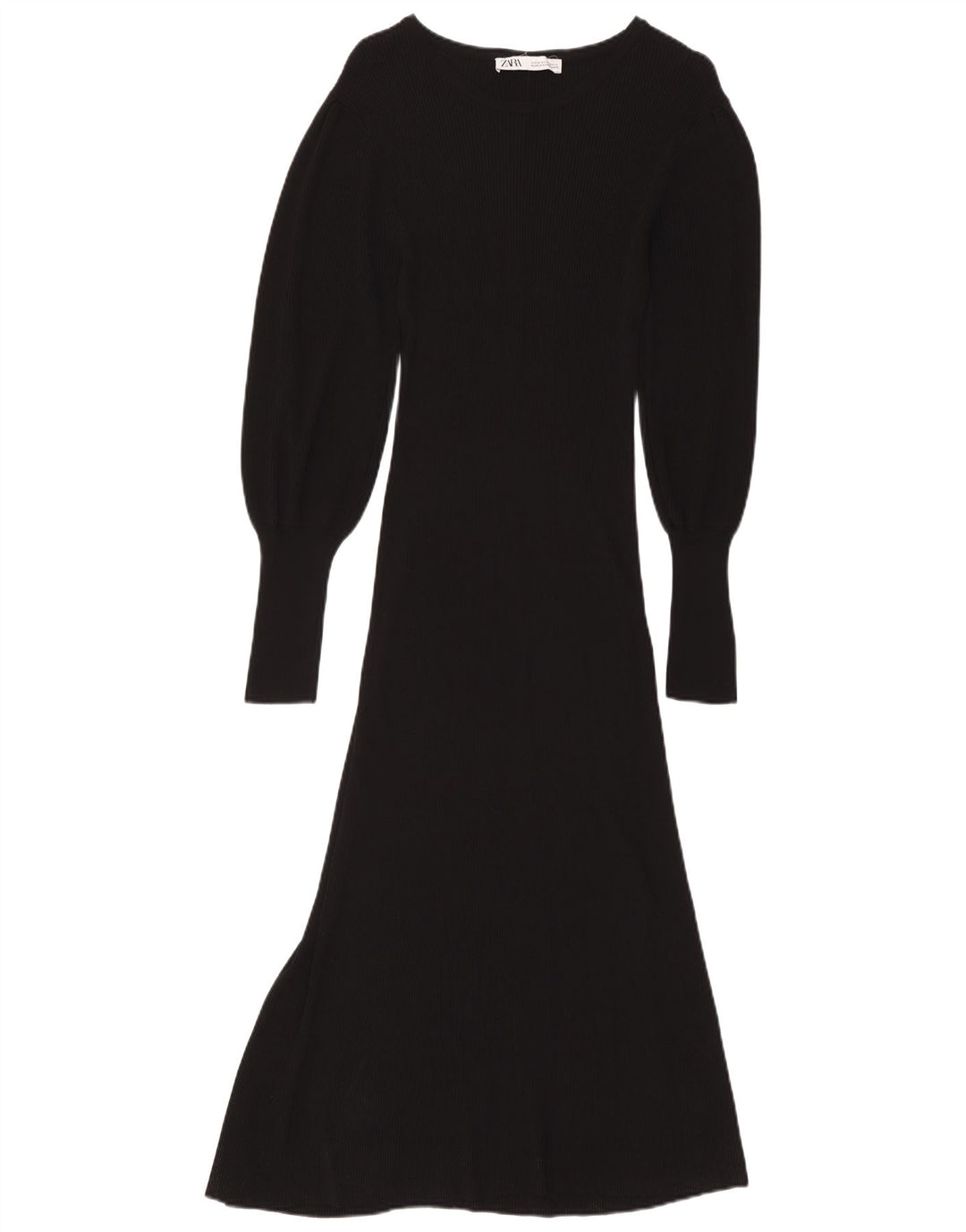 ZARA Vestido largo de manga larga para mujer UK 42 Medium Viscosa negra