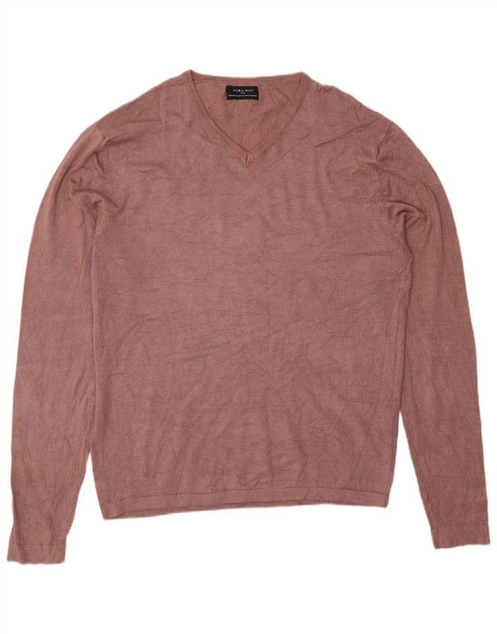 Zara Hombre Jersey Cuello Pico XL Viscosa Rosa