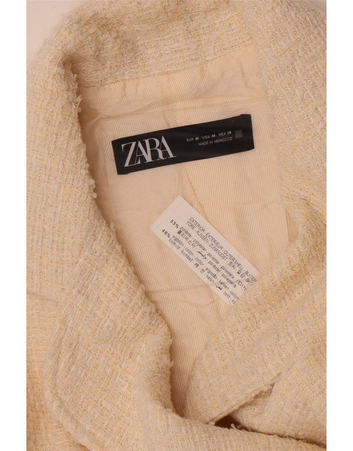 Zara Chaqueta Blazer De Doble Botonadura para Mujer UK 12 Mediano Blanco Roto Poliéster